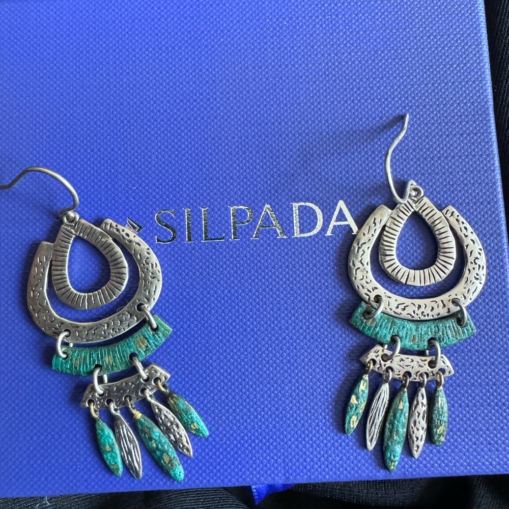 Silpada Sterling Silver And Brass Verdigris Elements Chandelier Earrings